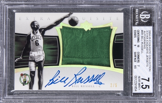 2004-05 UD "Exquisite Collection" Extra Exquisite Jerseys Autographs #BR Bill Russell Signed Game Used Patch Card (#2/5) – BGS NM+ 7.5/BGS 10